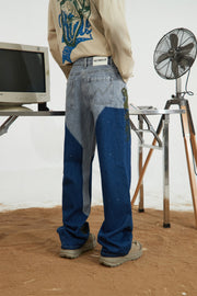 Color Matching Straight Denim Pants