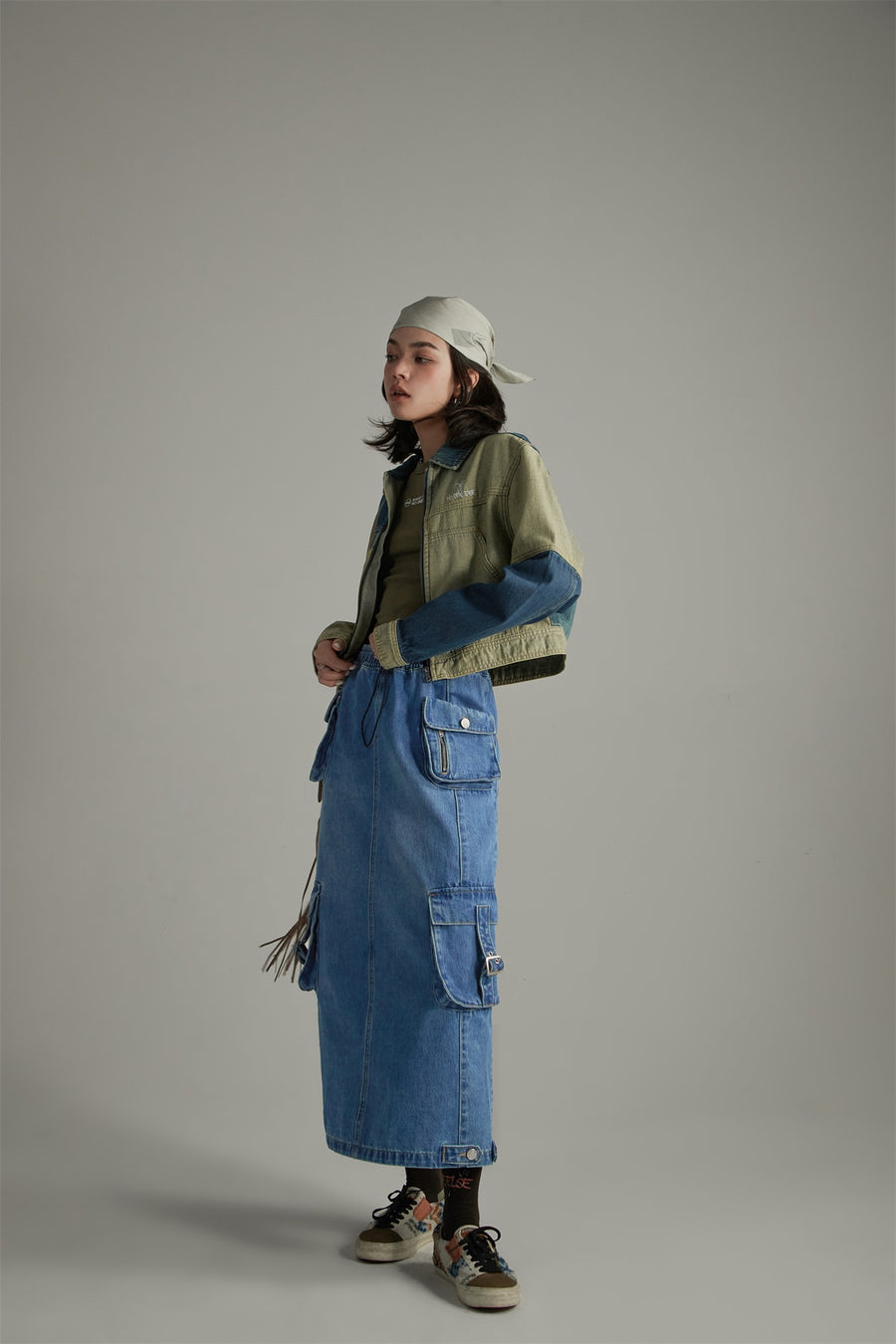 CHUU Denim Or Brown Cotton Cargo Skirt