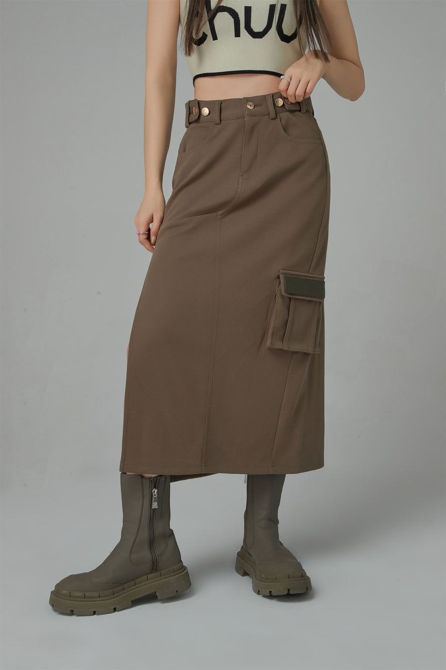 CHUU A New Thing Split A-Line Cargo Skirt