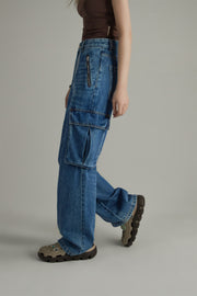 Long Cargo Pockets Wide Jeans