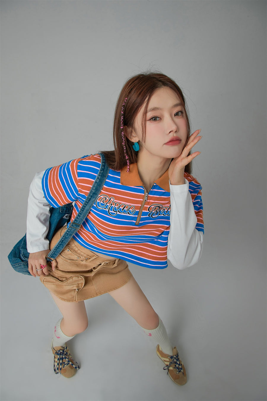 CHUU Only Upwards Color Stripe Crop T-Shirt