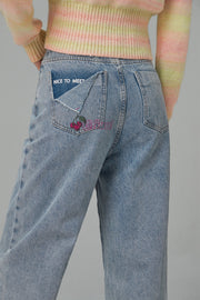 Fortune And Fame Straight Brushed Denim Pants