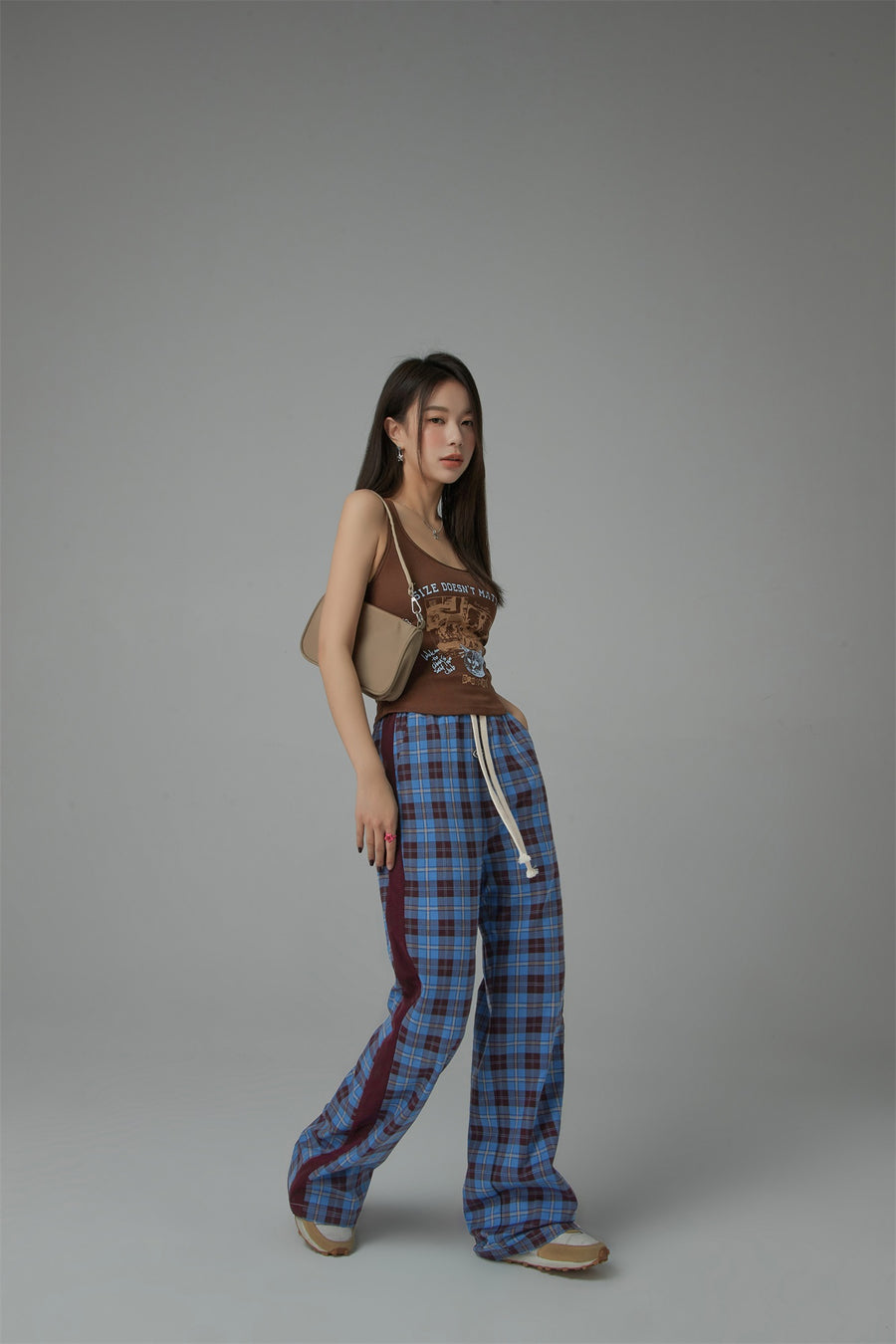 CHUU Check String Wide Casual Pants