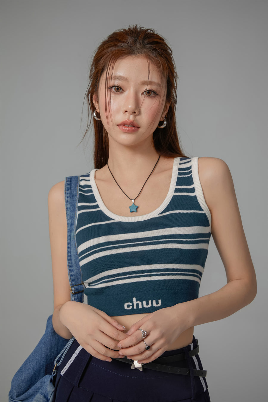 CHUU Striped Knit Sleeveless Crop Top