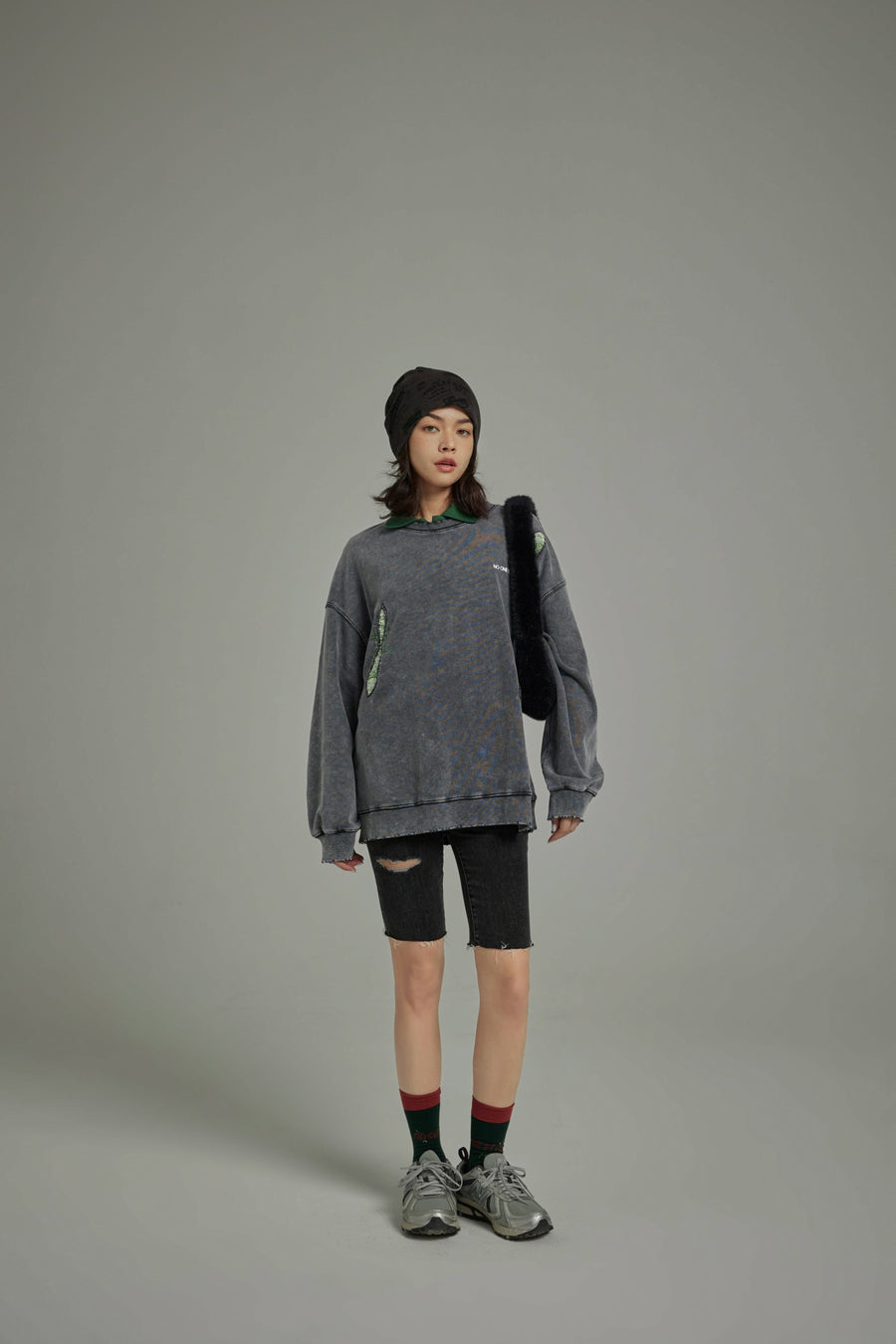 CHUU Ethnic Print Washed Patchwork Sweatshirt