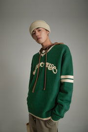 Noe Logo V-Neck Varsity Knit Sweater