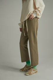 Cotton Ankle Cropped Straight Pants