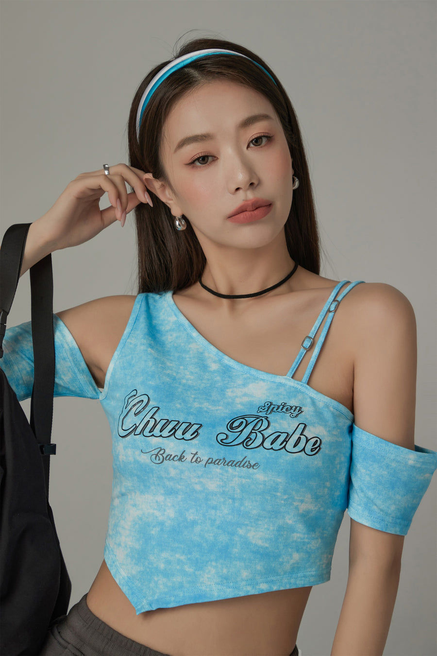 CHUU Chuu Babe Off-The-Shoulder Asymmetrical Cropped T-Shirt