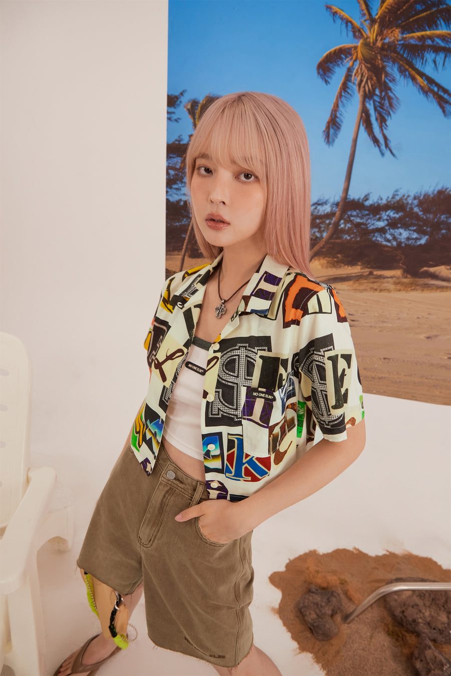 CHUU Alphabet Collage Crop Shirt