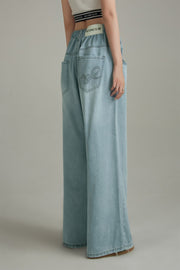 Adjustable Waist Wide-Leg Straight Jeans