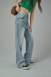 Star Power Ribbed High Waist Straight Jeans