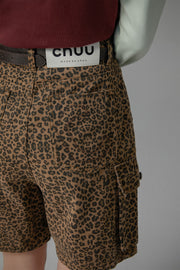 Leopard Pocket Denim Shorts