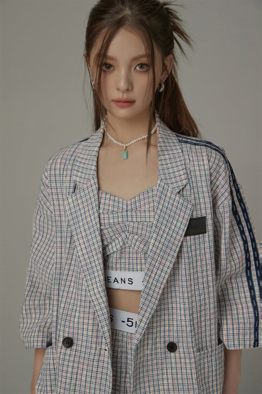 CHUU Check Color Strap Bustier Top