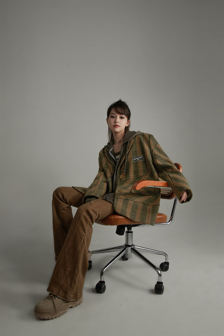 CHUU Vintage Wool Check Overfit Jacket