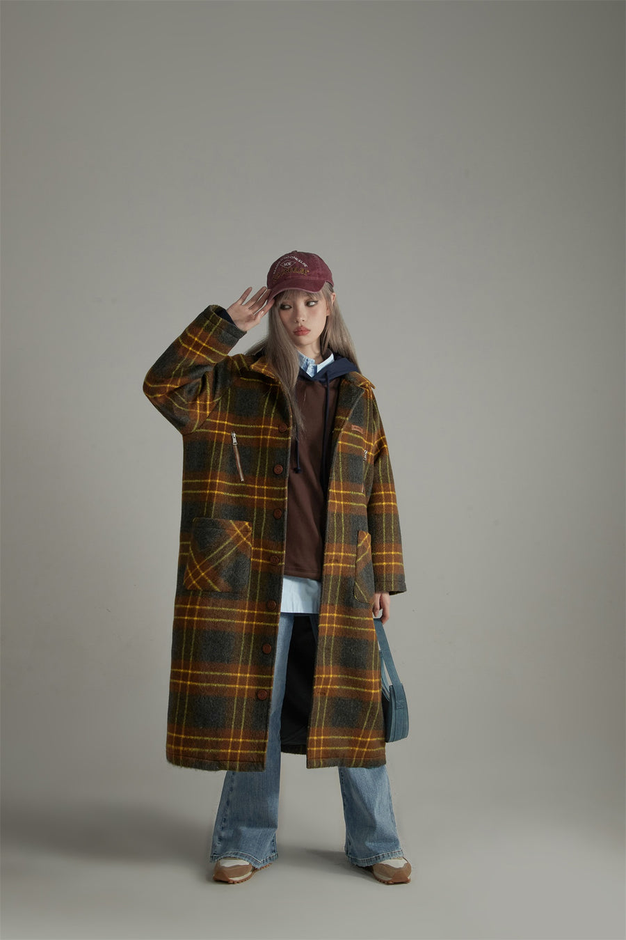 CHUU Vintage Check Loose Coat