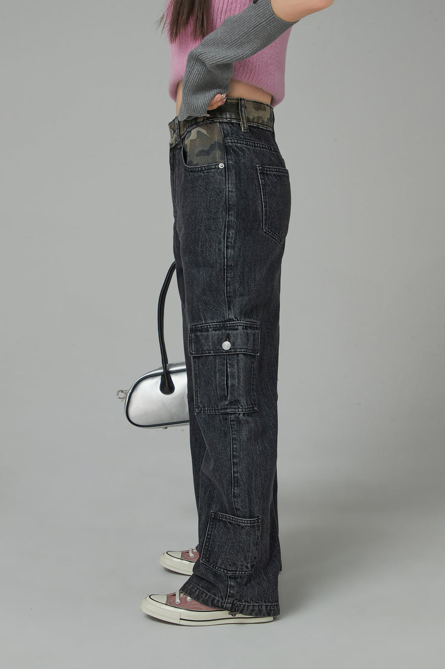 CHUU Winter Roadtrip Cargo String Straight Denim Jeans