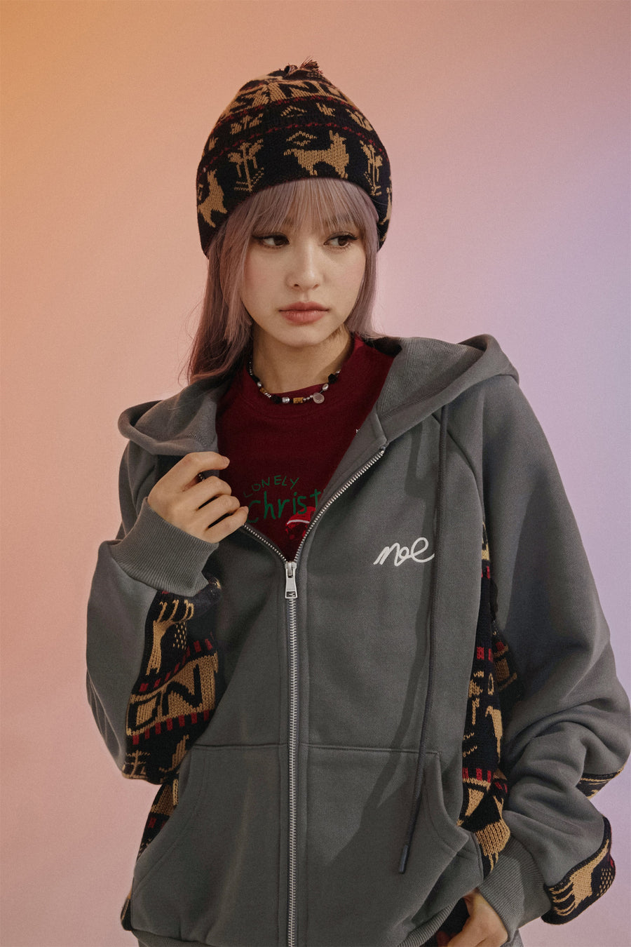 CHUU Vintage Loose Fit Zip-Up Hoodie