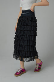 Stars Chiffon Frill Maxi Skirt