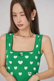 Heart Print Knit Sleeveless Top