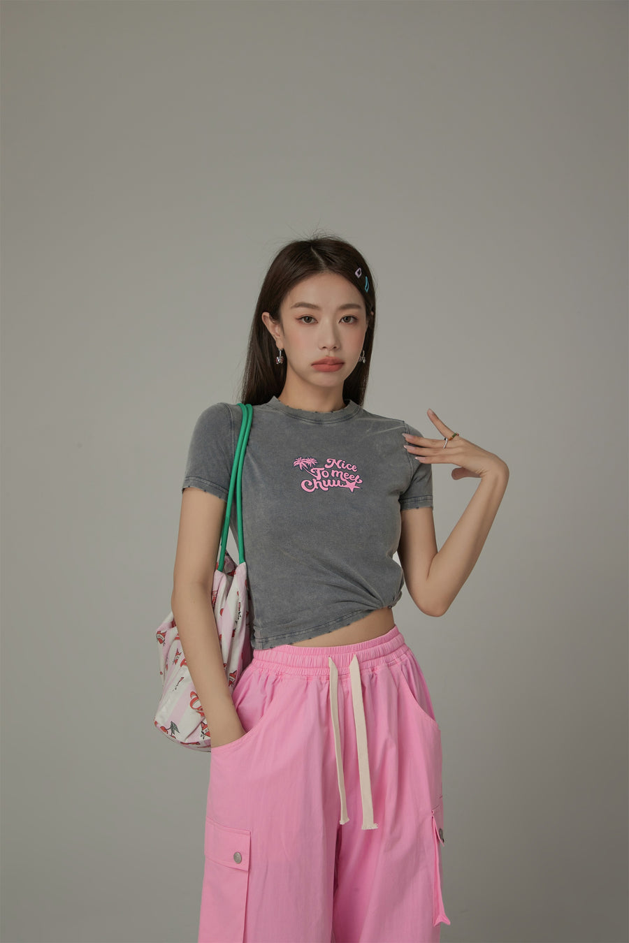 CHUU Nice To Meet Chuu Printed Design Slim T-Shirt