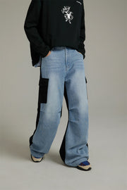 Color Outline Wide Denim Pants