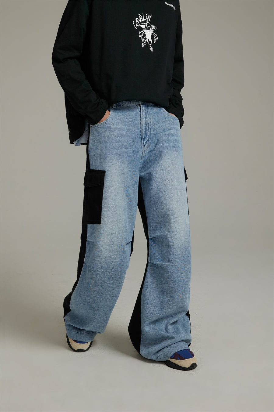 CHUU Color Outline Wide Denim Pants