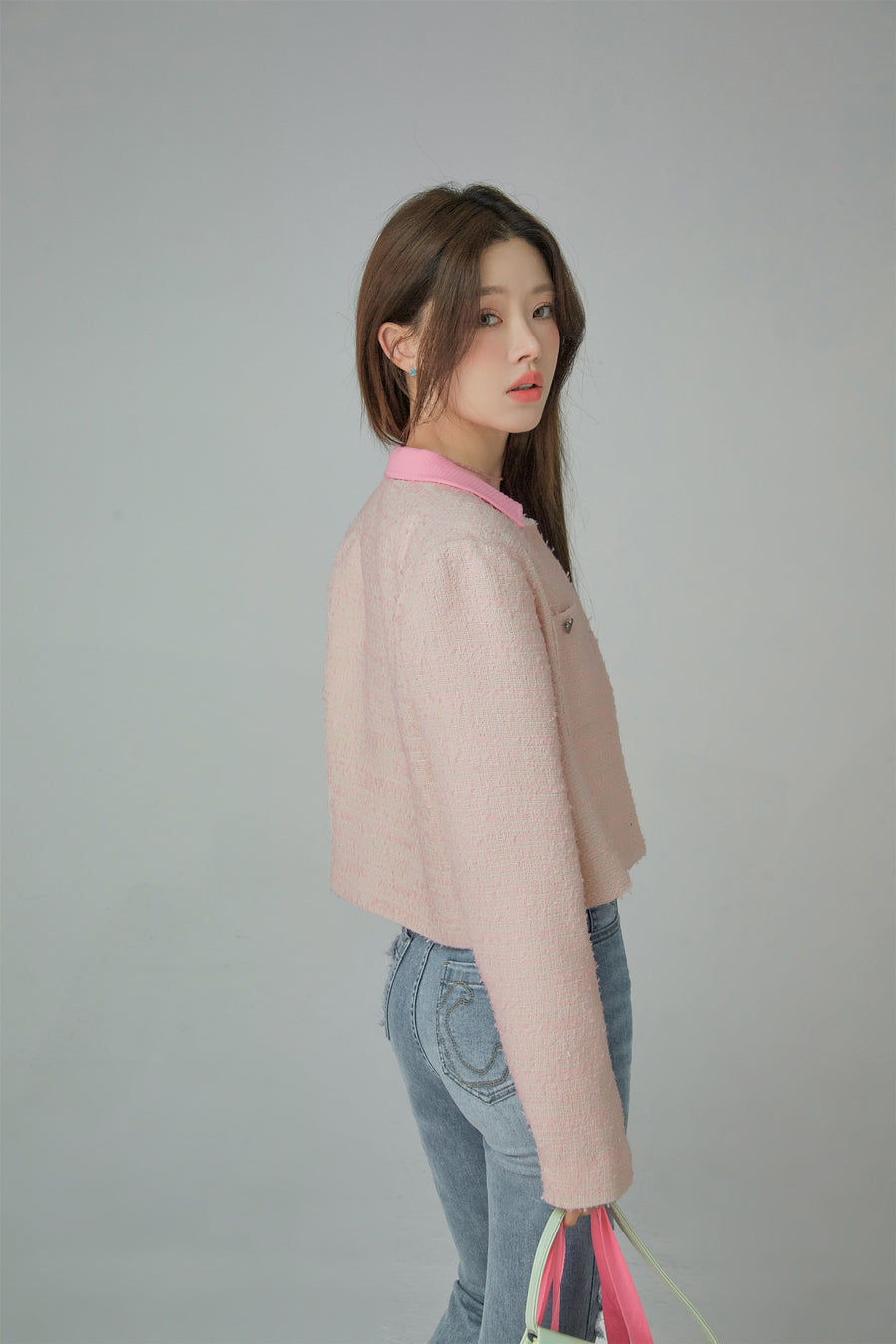 CHUU Square Shoulder Crop Tweed Jacket