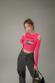 Chuu Circus Off-The-Shoulder Ribbed T-Shirt