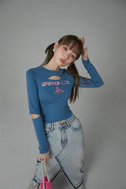 Bunny Club Elbow Chest Cutout Long-Sleeves Top