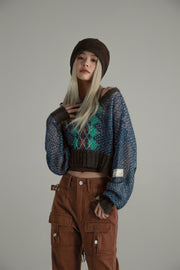 Argyle Cropped Crochet Knit Sweater