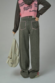 Trendsetter Wide Multi-Pocket Denim Asymmetrical Pants