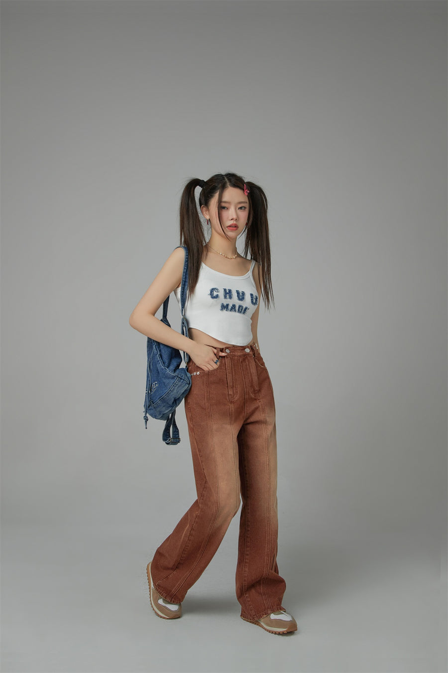 CHUU Brown Gradient Denim Wide Pants