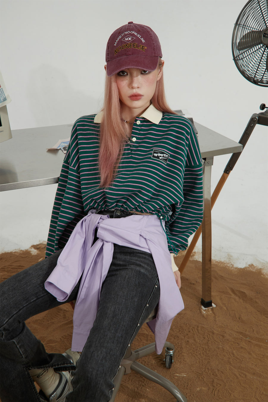 CHUU Stripe Loose Fit Crop Sweatshirt