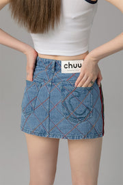 Argyle Line Denim Mini Skirt