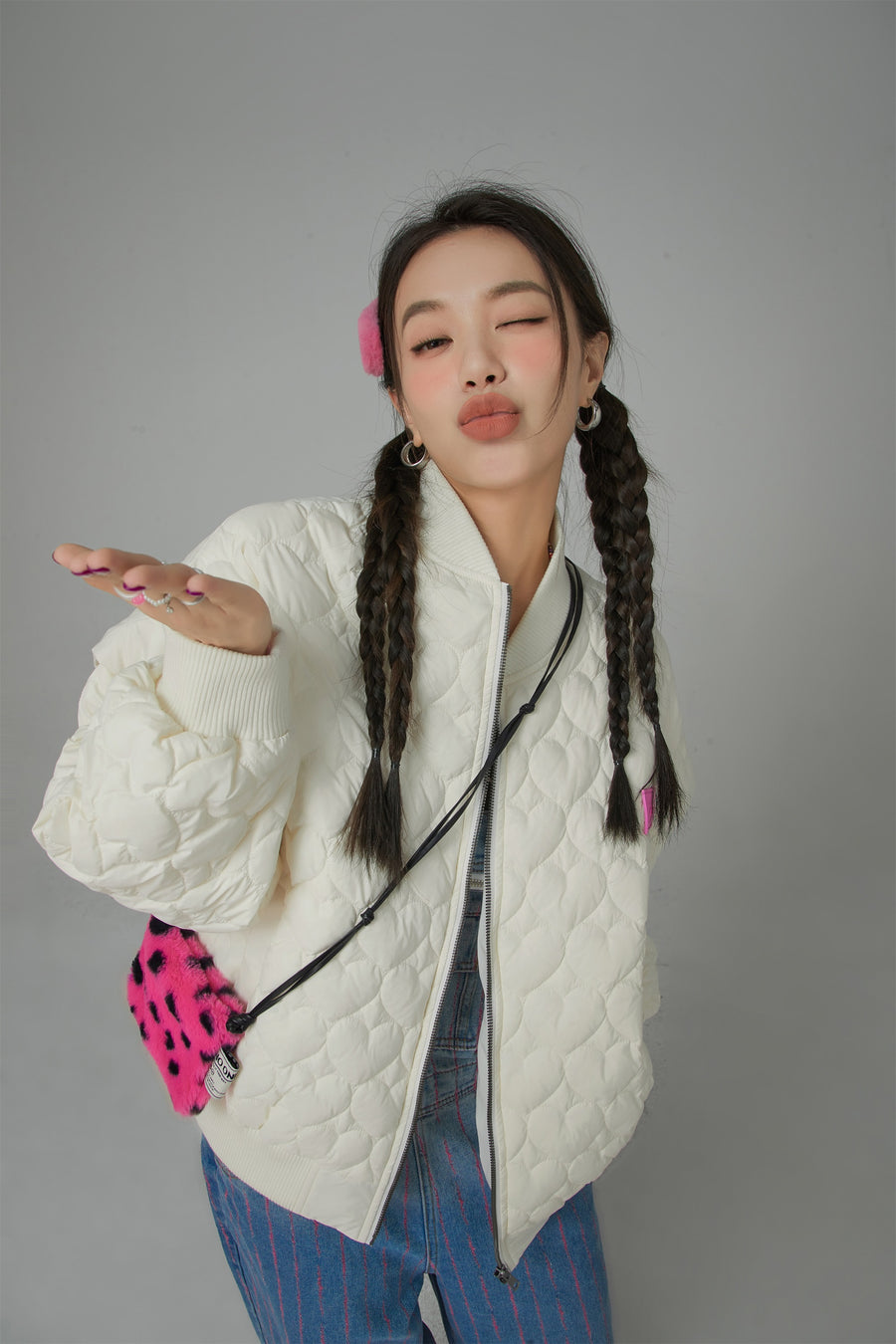 CHUU Cherry Heart Quilted Padded Jacket