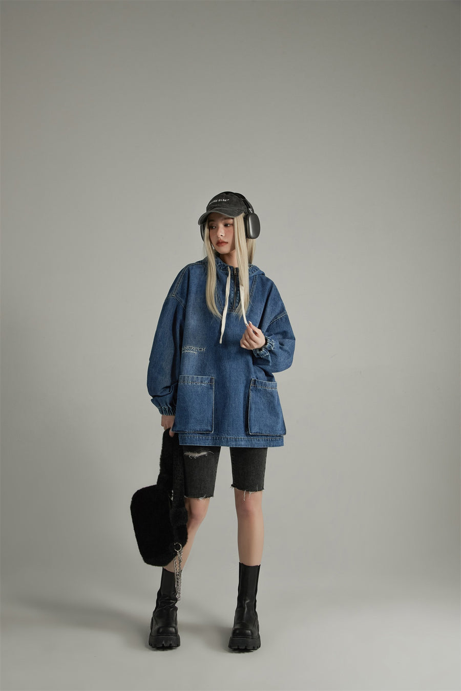 CHUU Club Stretch Denim Pocket Anorak Jacket