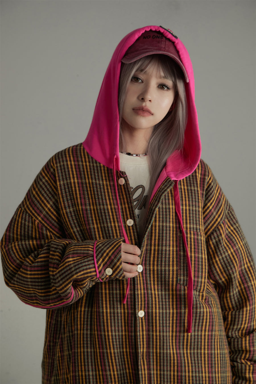 CHUU Check Color Matching Hoodie