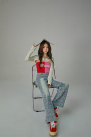 Heart Logo Washed Wide Denim Pants