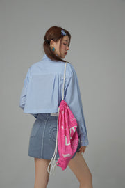 Heart Denim Pocket Stripe Crop Shirt