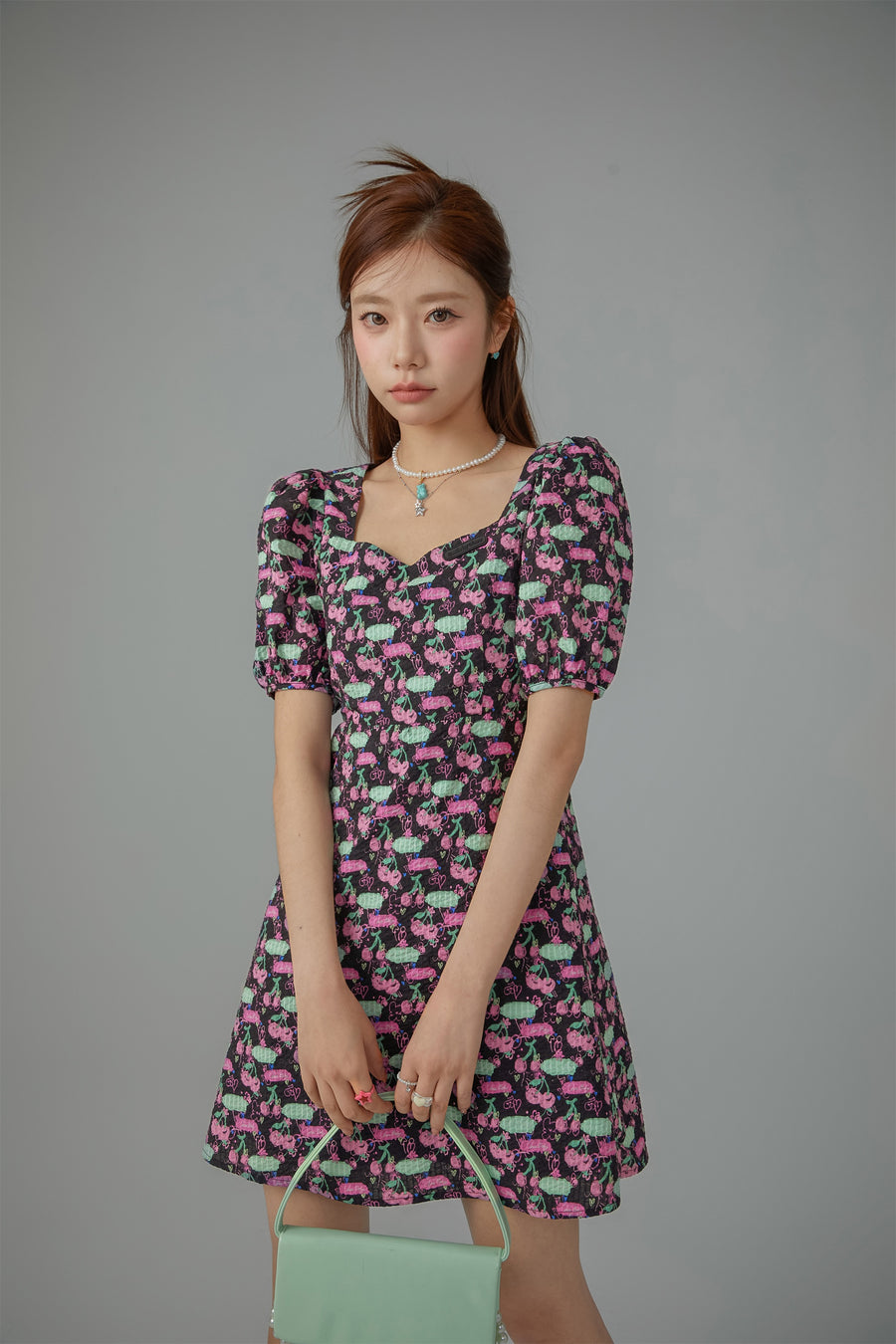 CHUU Cherries Back Cutout Mini Dress