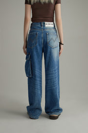 Long Cargo Pockets Wide Jeans