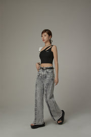 Double Belt High Waisted Straight Jeans