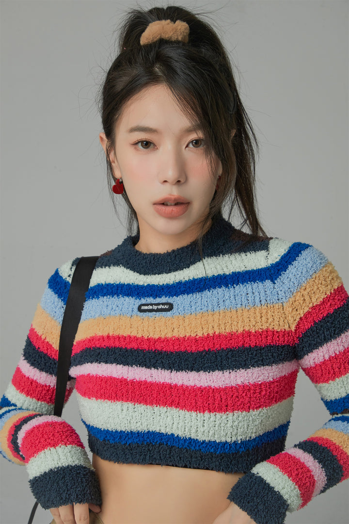 Rainbow Stripe Cropped Knit Sweater