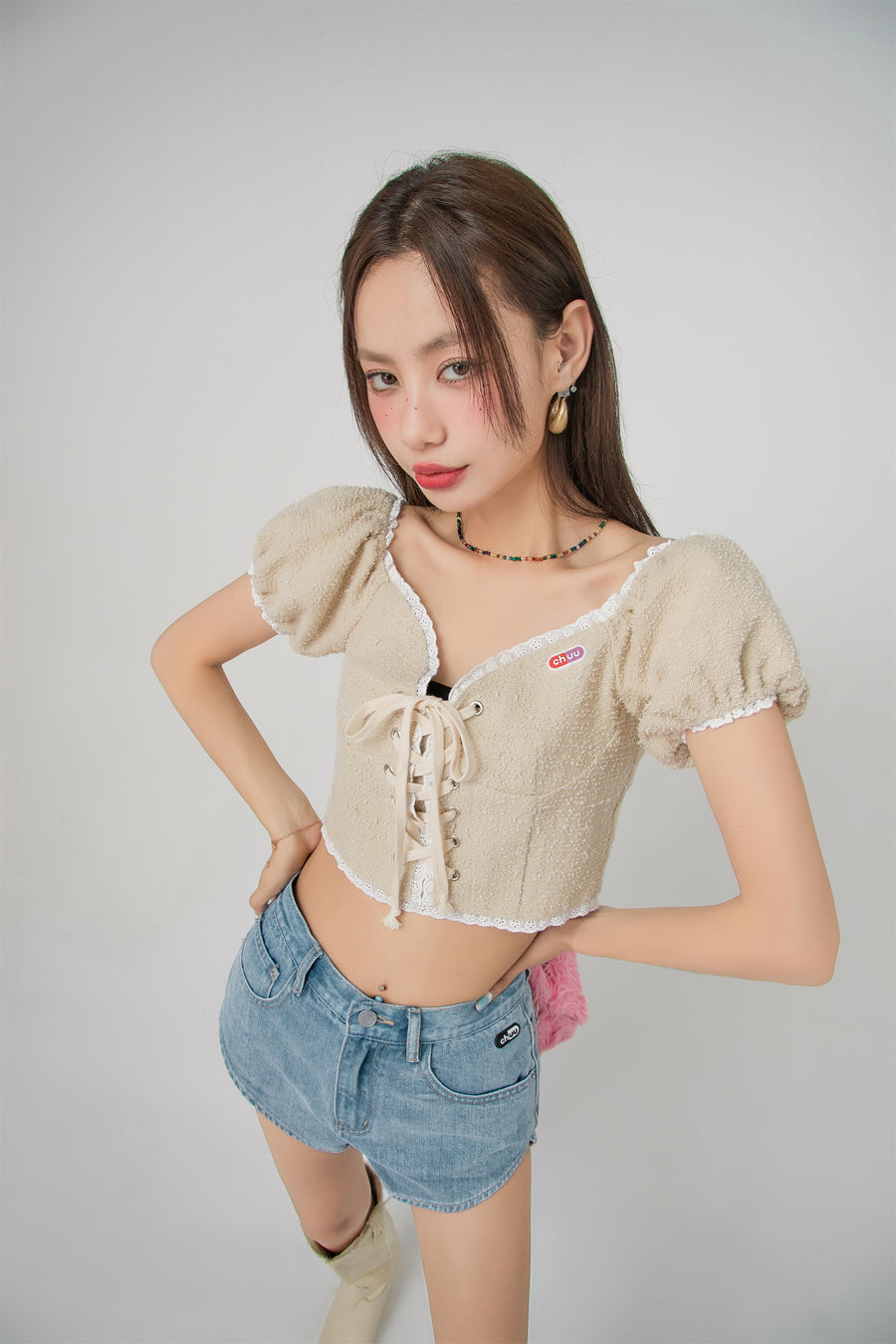 CHUU Corset Puff Sleeve Blouse