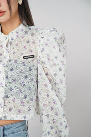 Flower Eyelet Puff Blouse