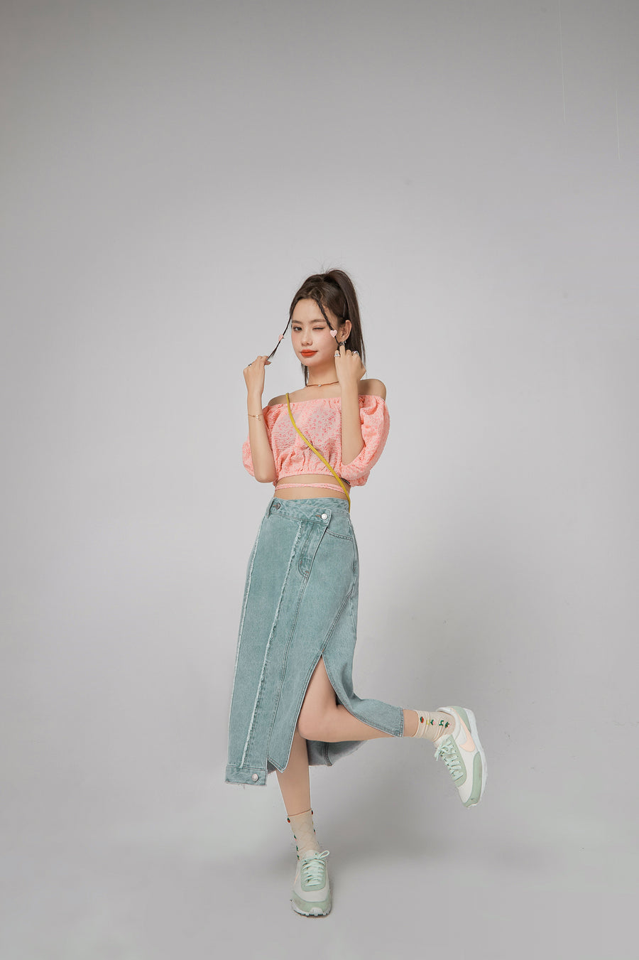 CHUU Leo Flowers Off-Shoulder Wrap Blouse