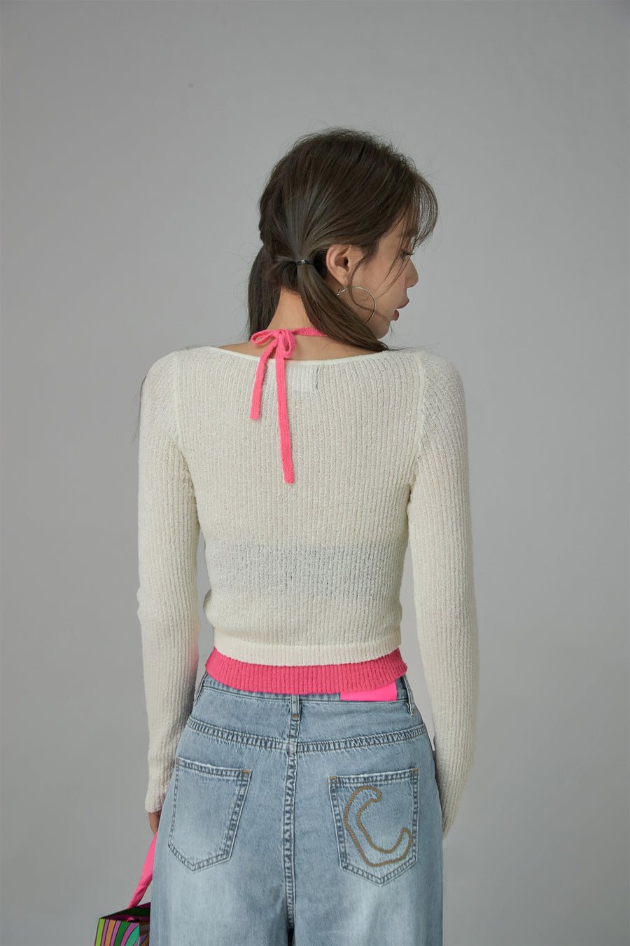 CHUU Color neck Wrap Knit sweater