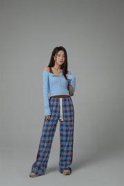 Check String Wide Casual Pants