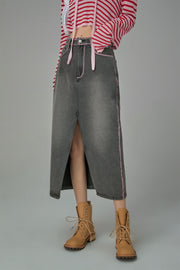 Maxi Front Slit Long Denim Skirt