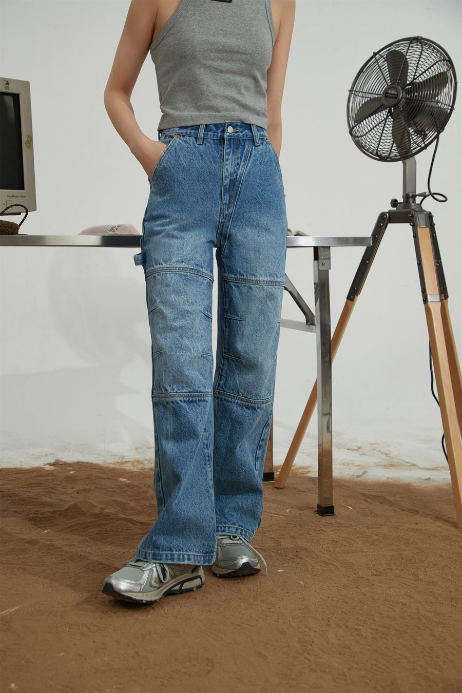 CHUU Straight Washed Denim Pants